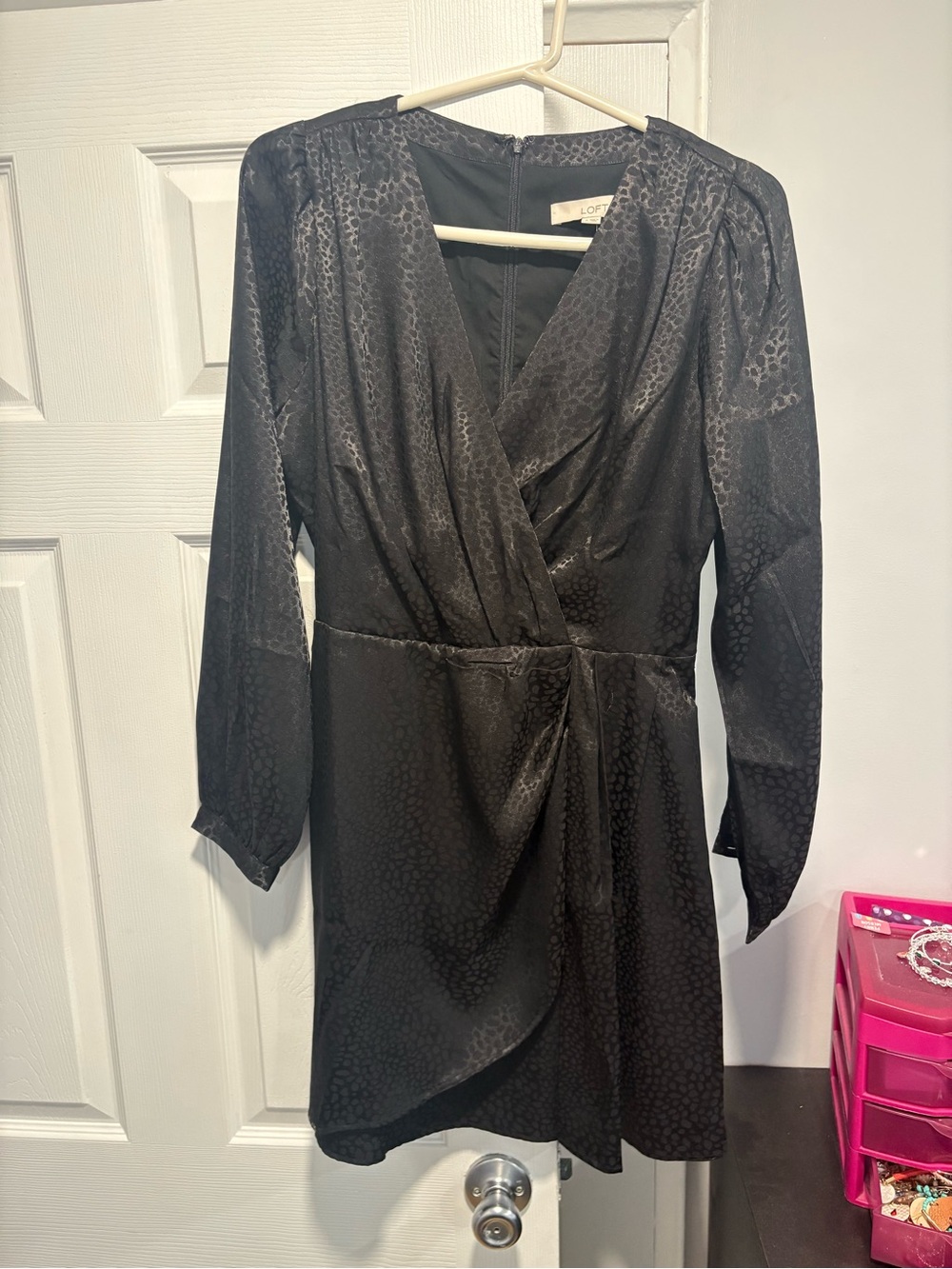 NWT LOFT Black Long-Sleeve faux Wrap Dress